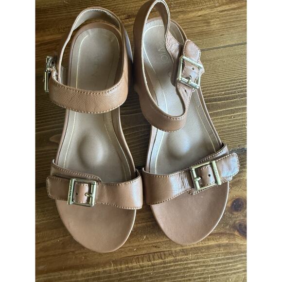 Vionic Port Frances Tan Leather Wedge Sandals Women’s 6 Brown Orthoheel - Picture 1 of 6